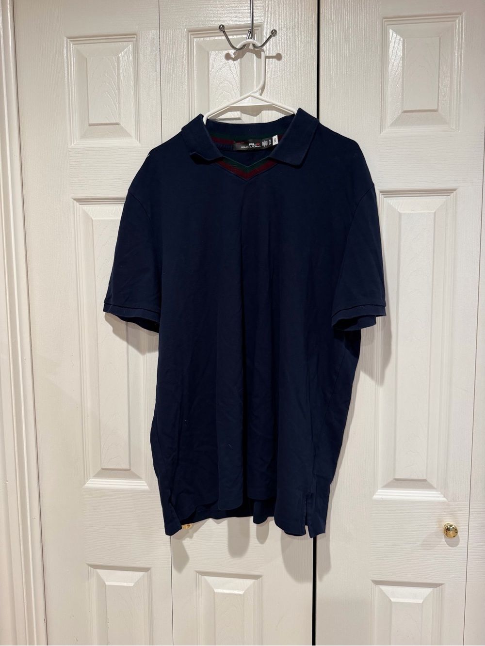 Ralph Lauren Men's Navy Polo with Contrast Green & Red V-Trim